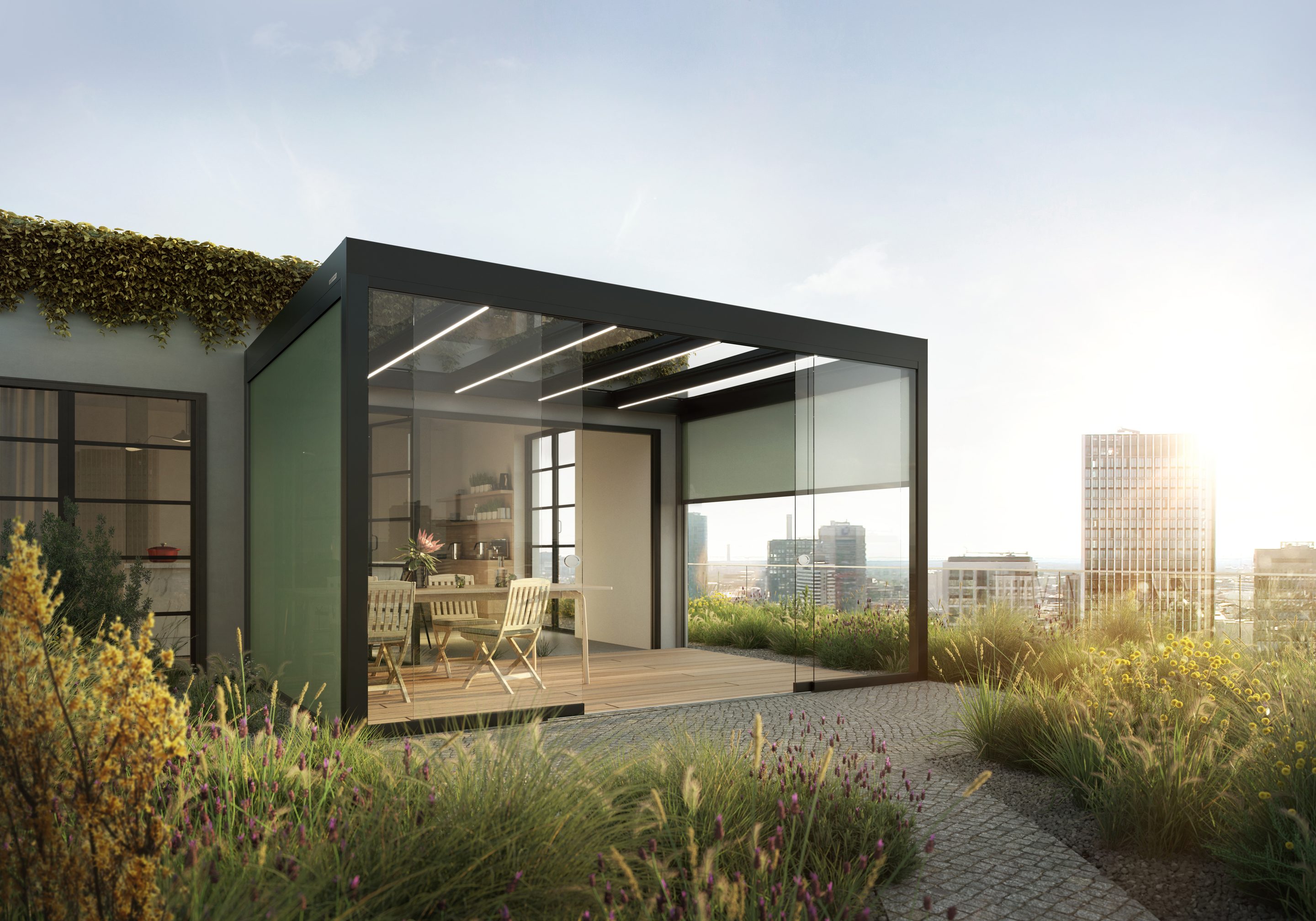 Glasdach auf einer Dachterrasse