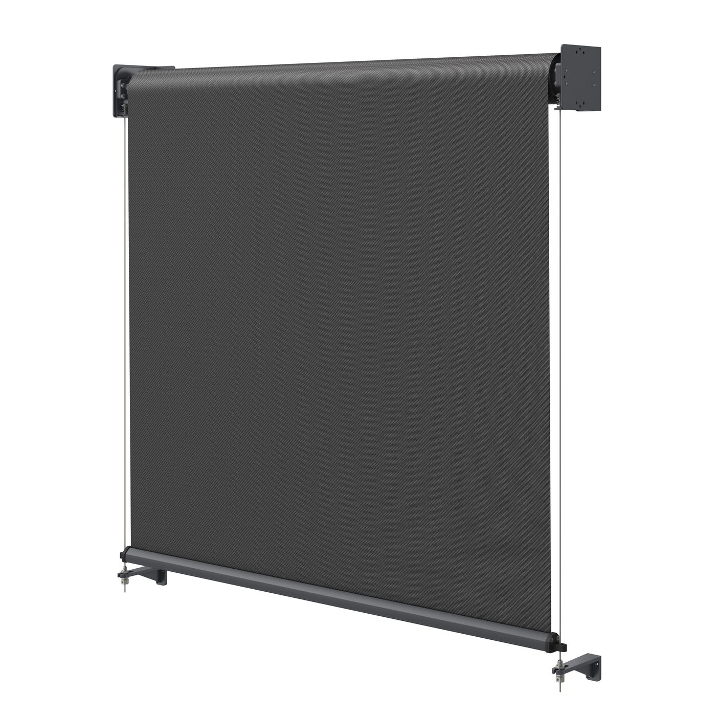 Drahtgeführter Textilscreen WS100 an der Wand, Aussenansicht, technische Darstellung
